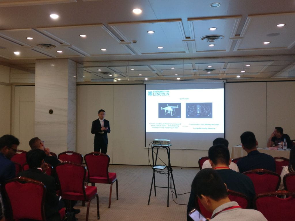 Jiannan Zhao presenting 'An LGMD Based Competitive Collision Avoidance Strategy for UAV' at the 15th International Conference on Artificial Intelligence Applications and Innovations (AIAI) May 2019